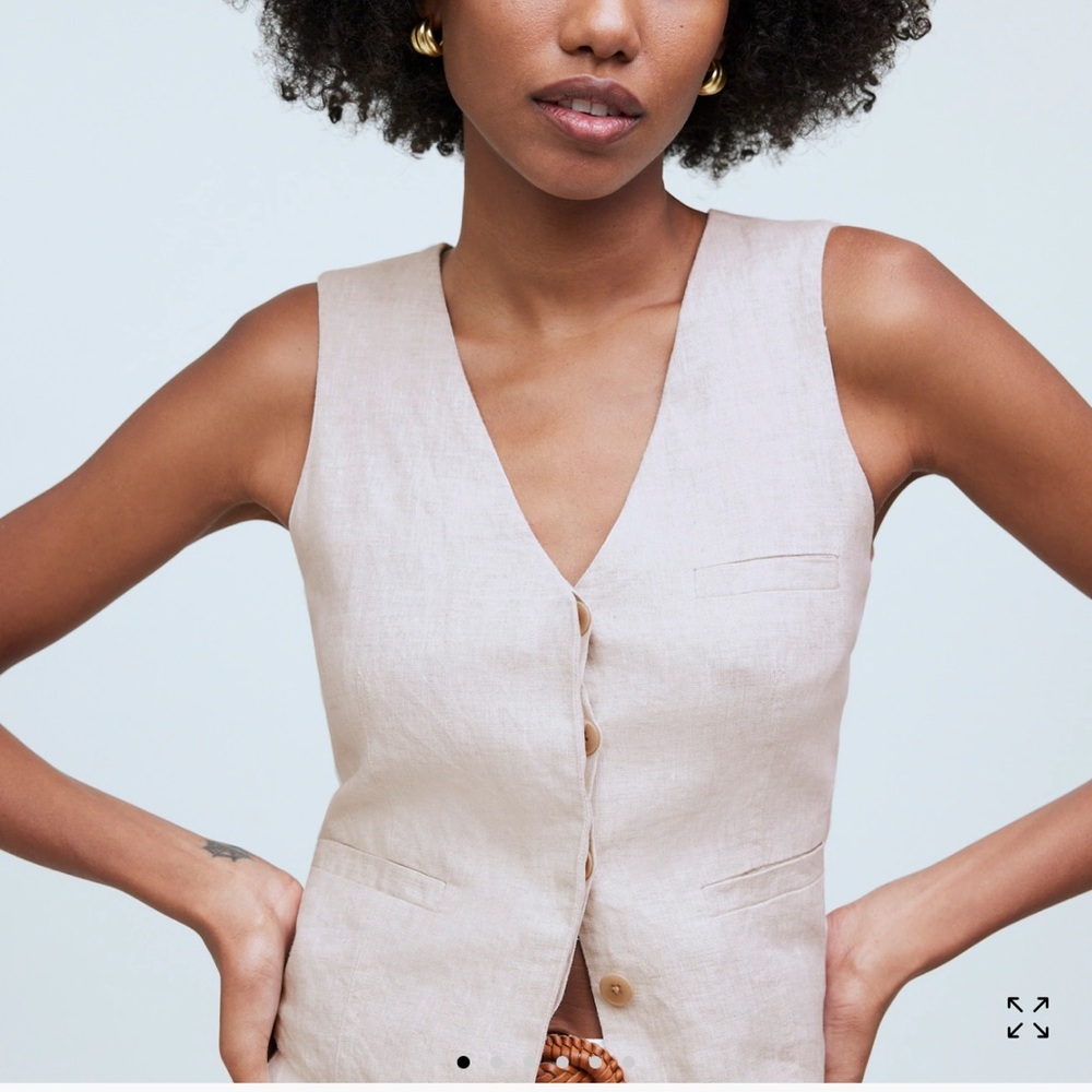 Madewell Beige Linen Button-Front Vest